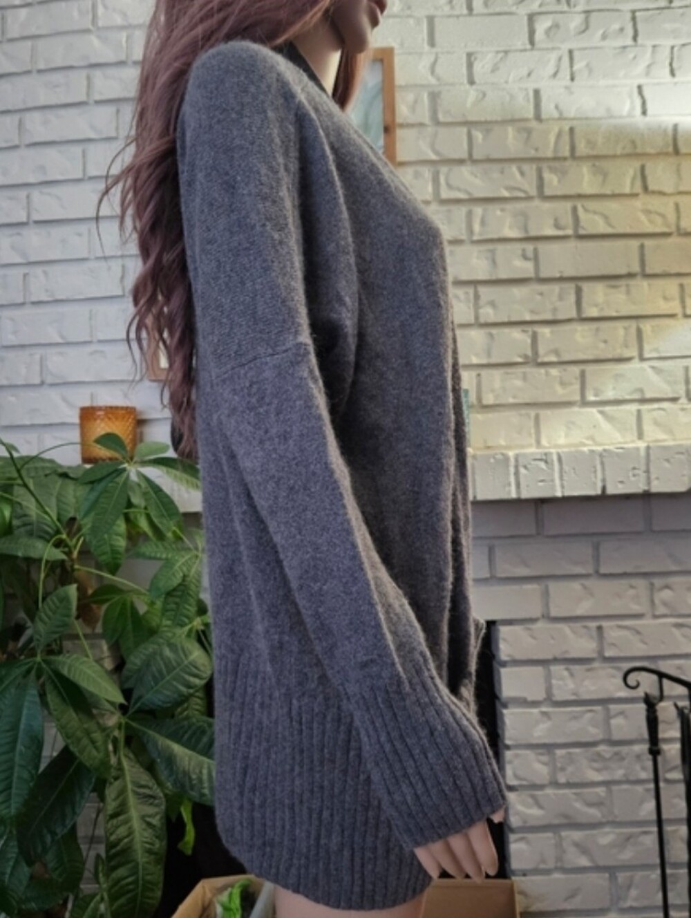 Aritzia Talula Charcoal Gray Open Front Cardigan Long Line Angora Cashmere Blend - Picture 4 of 13